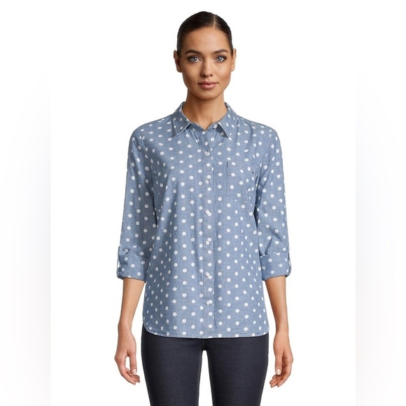 Tommy Hilfiger Polka Dot Chambray Button Down Shirt - Picture 1 of 8